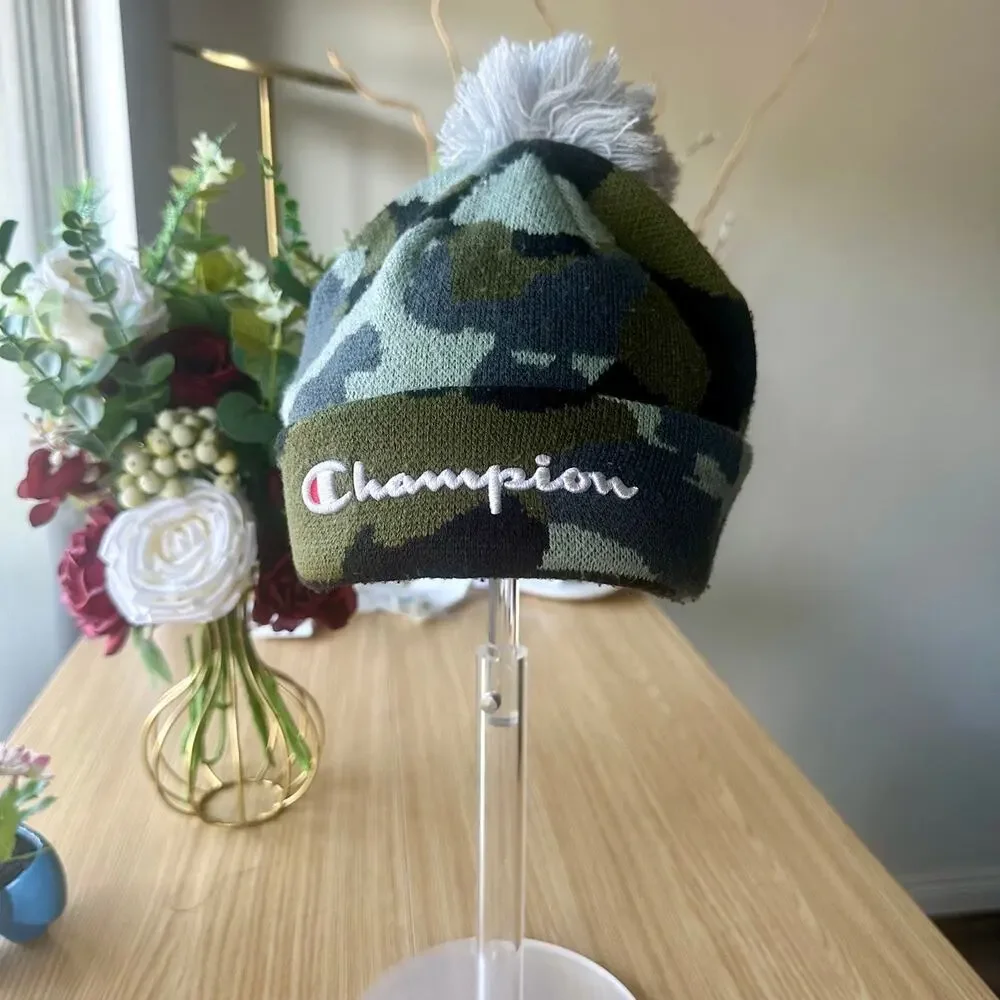 CHAMPION Vibrant Camouflage Beanie Pom Hat Army Skateboard Unisex Gorpcore Y2K